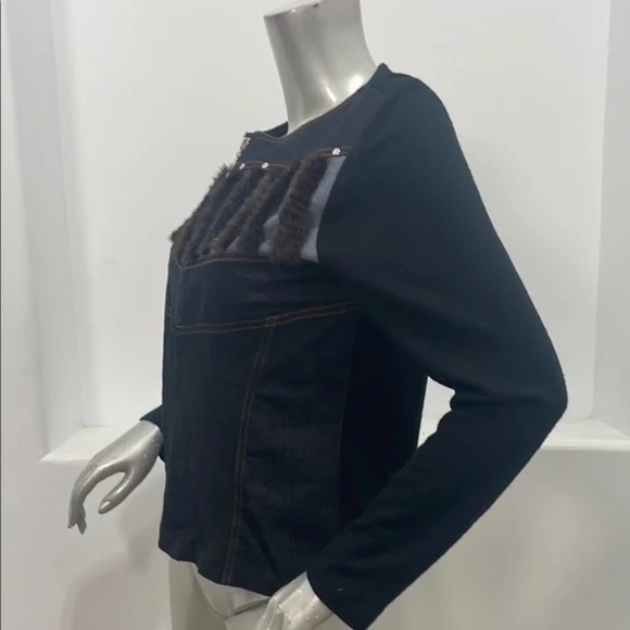 Vintage Galassia Black and Brown Fur, Denim, and Suede Jacket WOW Italy 44 RARE - Picture 12 of 15